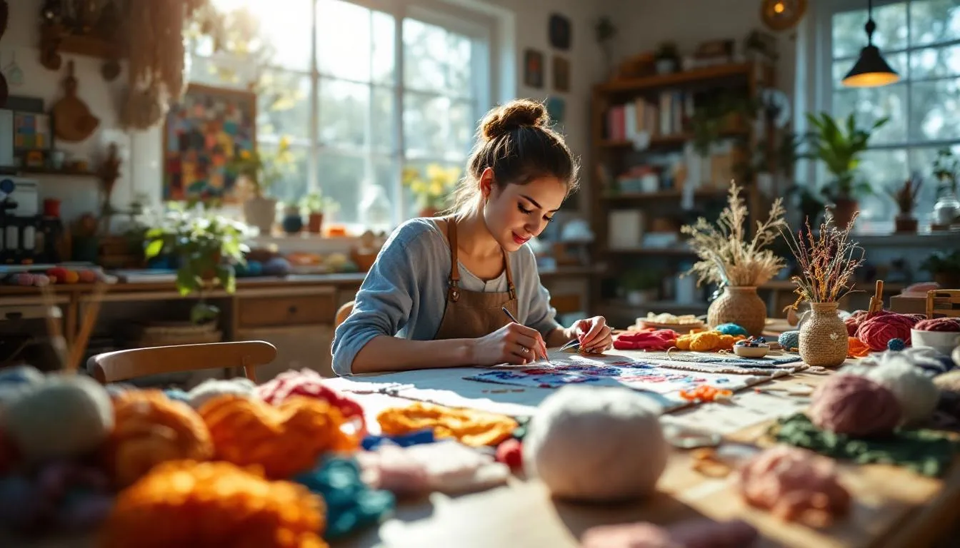 Estudio luminoso de bordado punch needle