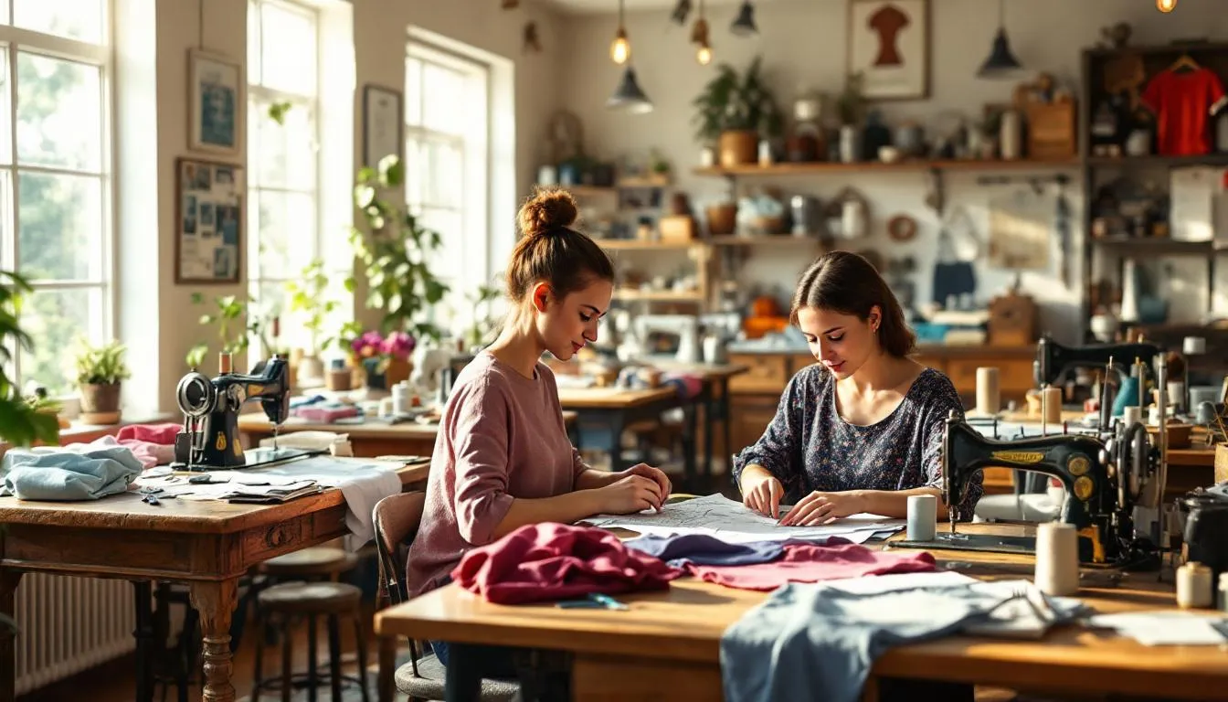 Taller de costura acogedor con luces naturales