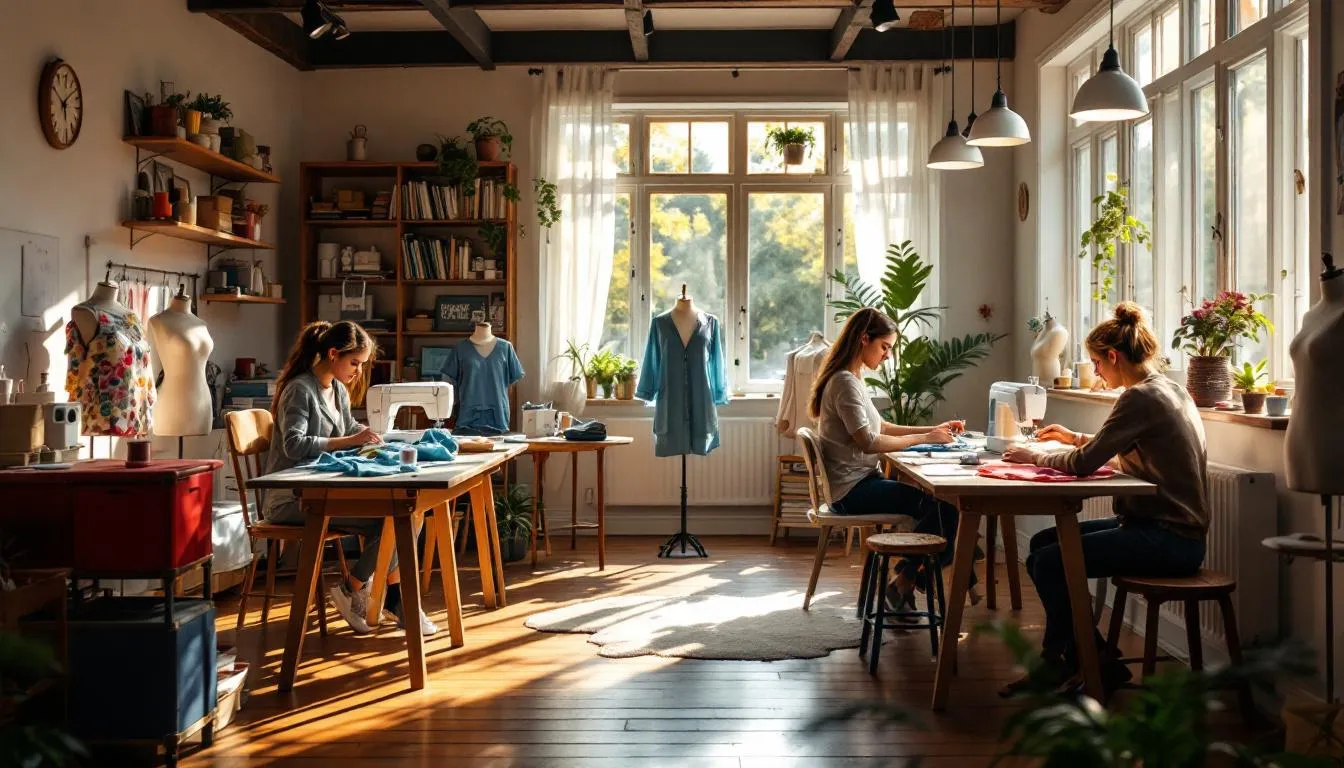 Taller de costura luminoso y acogedor