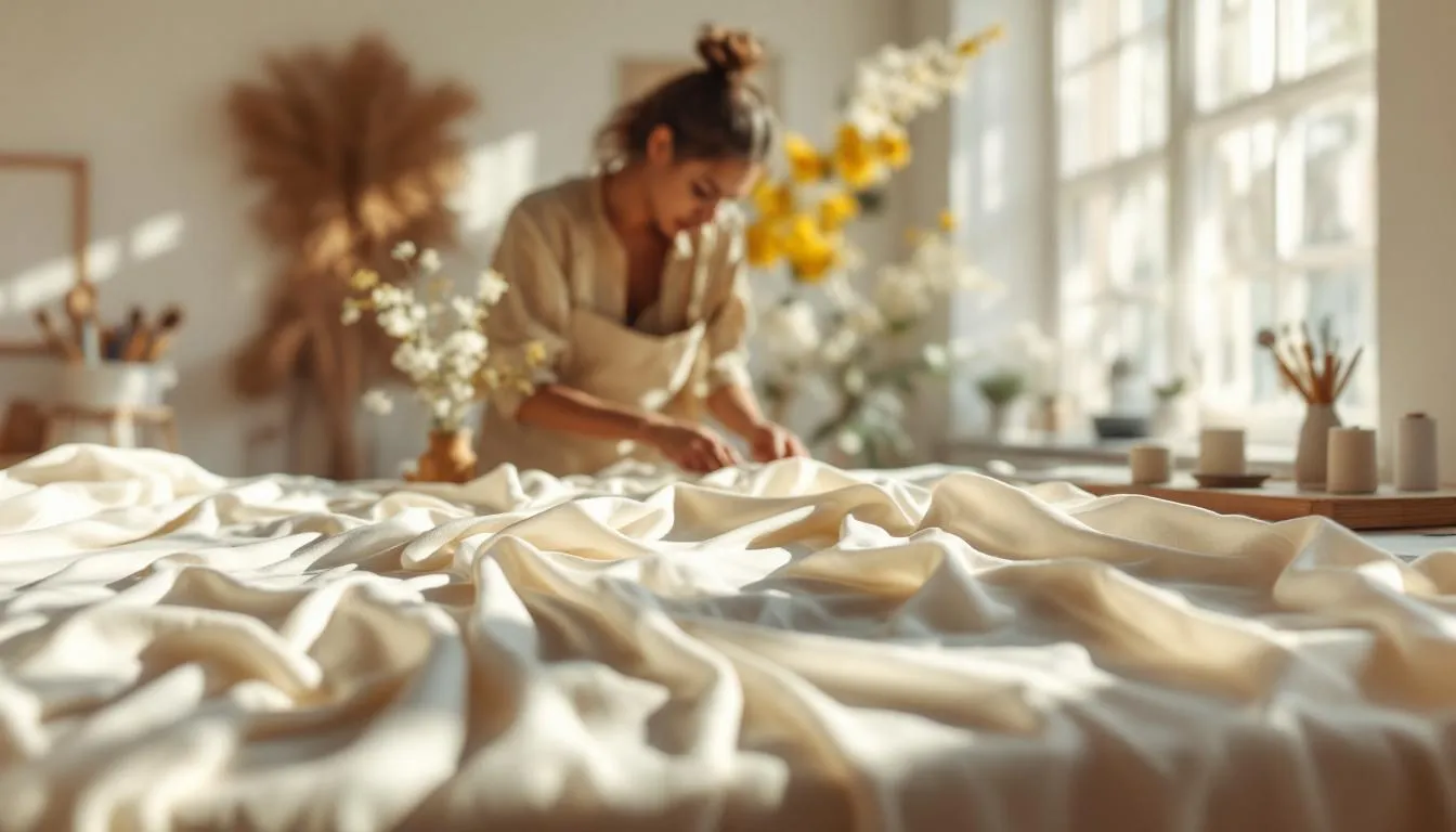 Estudio de costura luminoso con crepé