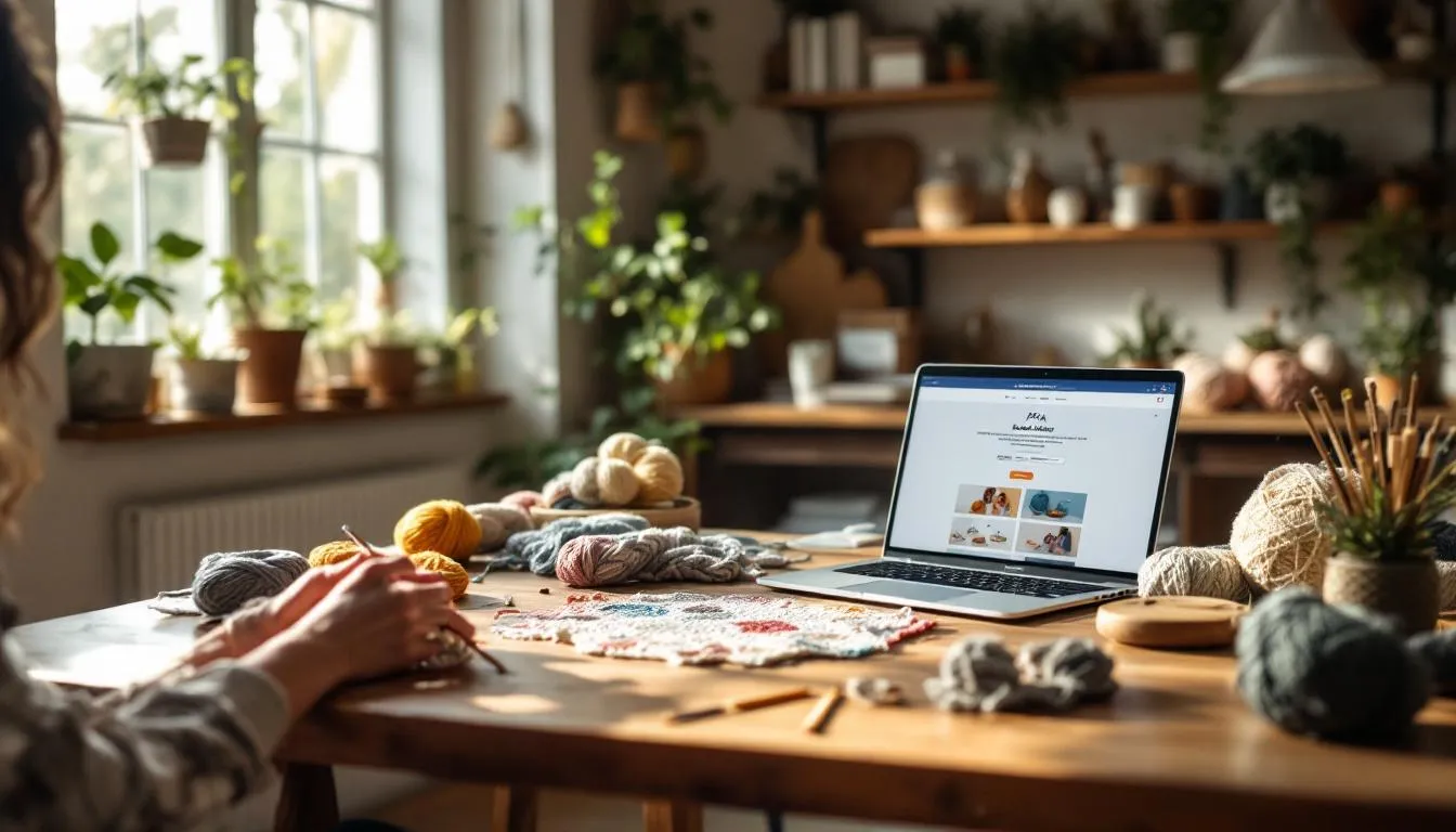 Taller artesanal cómodo con materiales de ganchillo