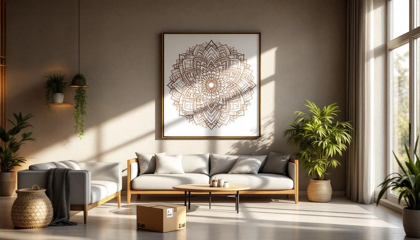 Salón moderno con mandala y luz natural