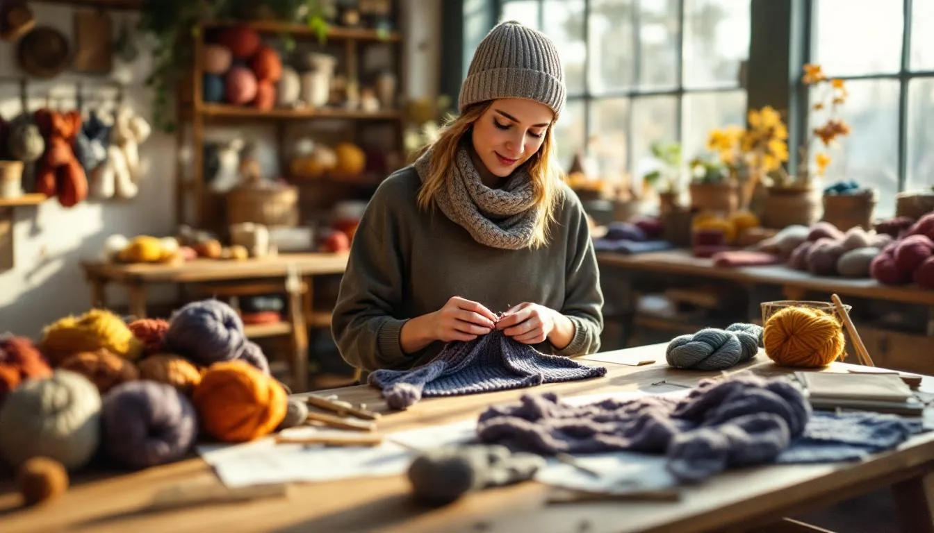 Taller artesano con lana y tejidos coloridos