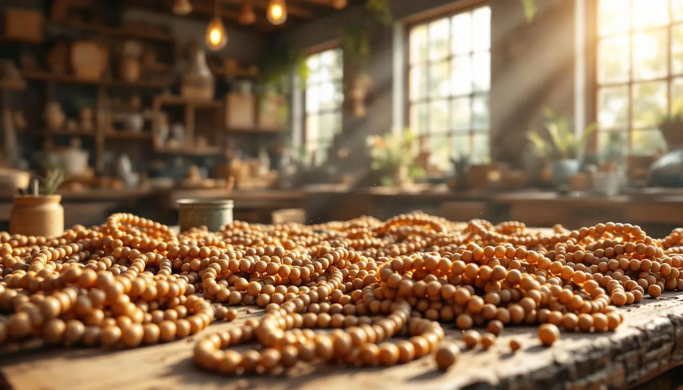 Taller artesanal con cuentas de madera natural