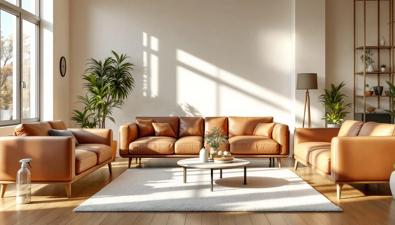 Salón moderno con muebles de cuero sintético