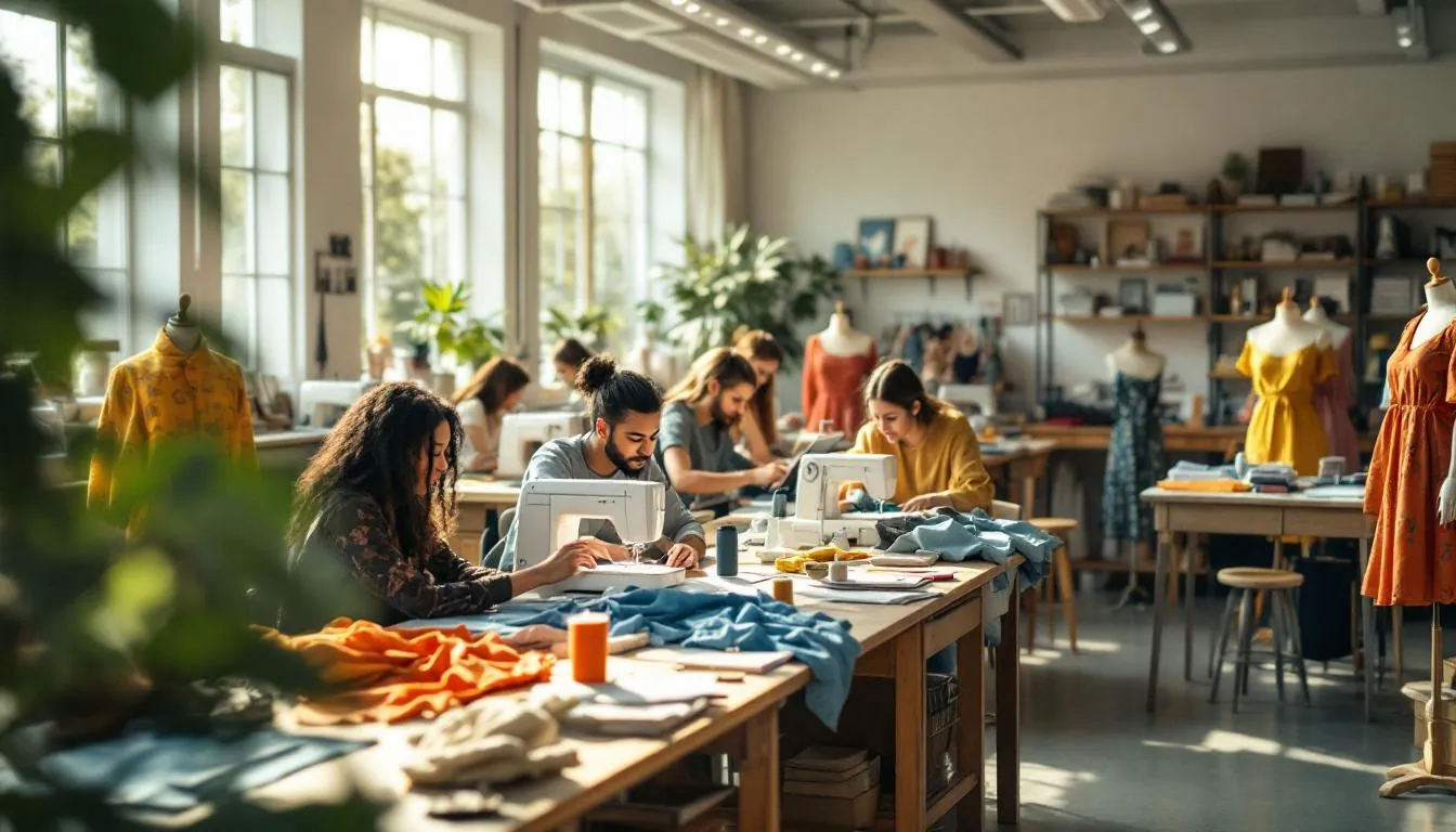 Taller moderno de moda con estudiantes creativos