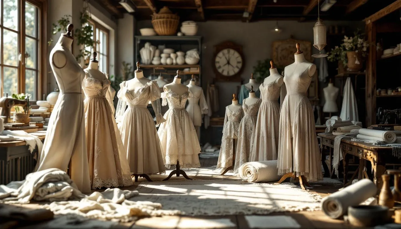 Taller de costura vintage con maniquíes y