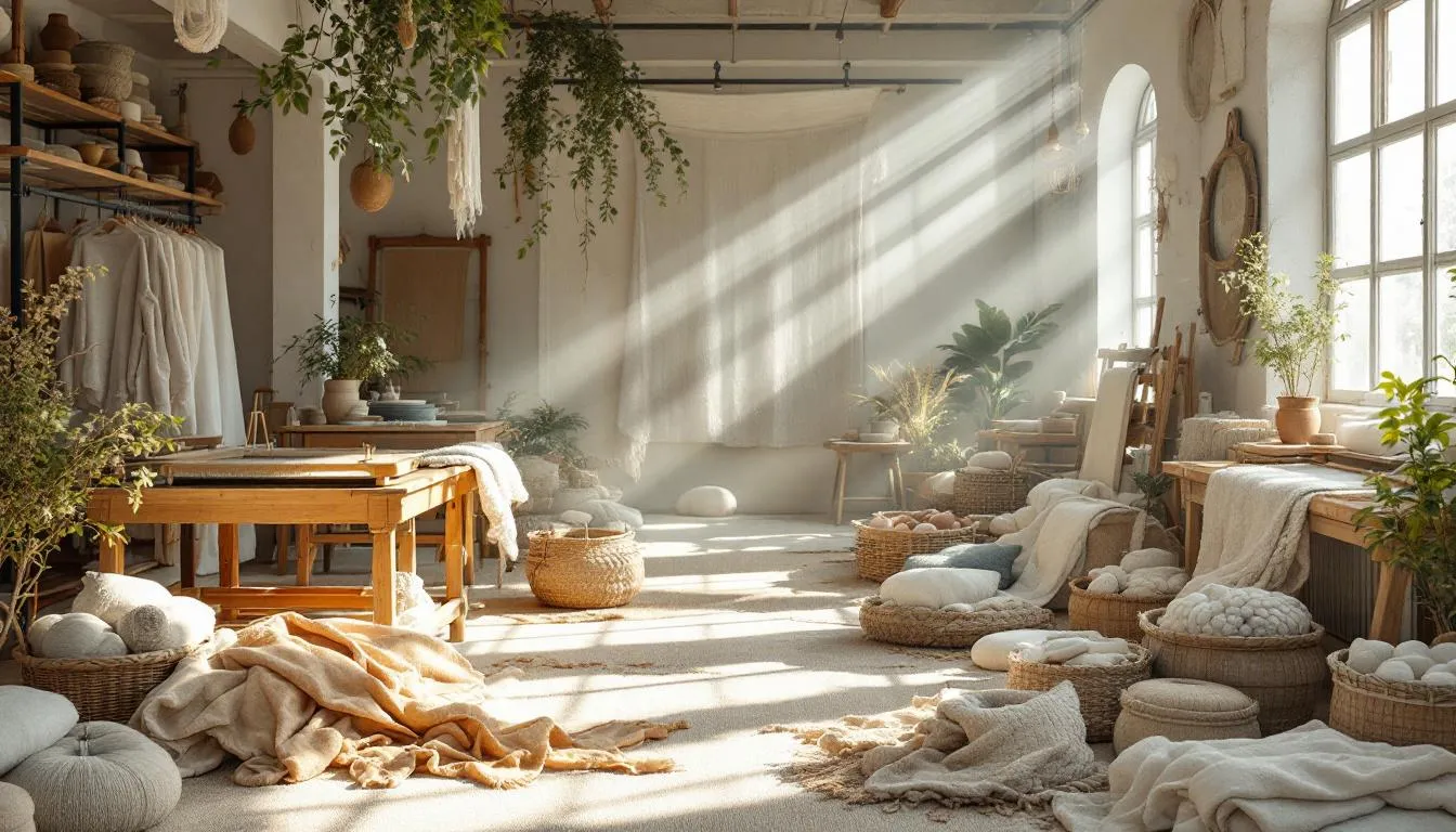 Taller artesano luminoso con fibras naturales