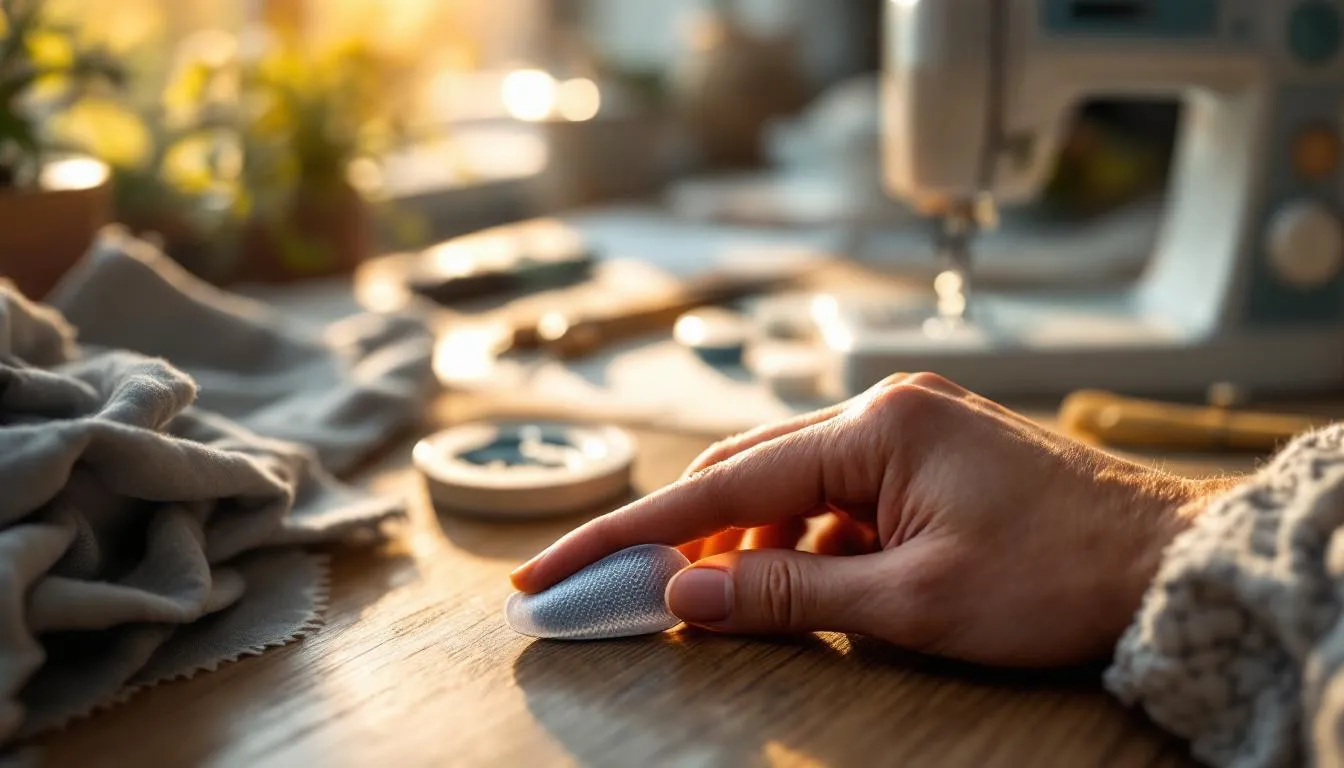 Espacio de costura con dedal ergonómico transparente