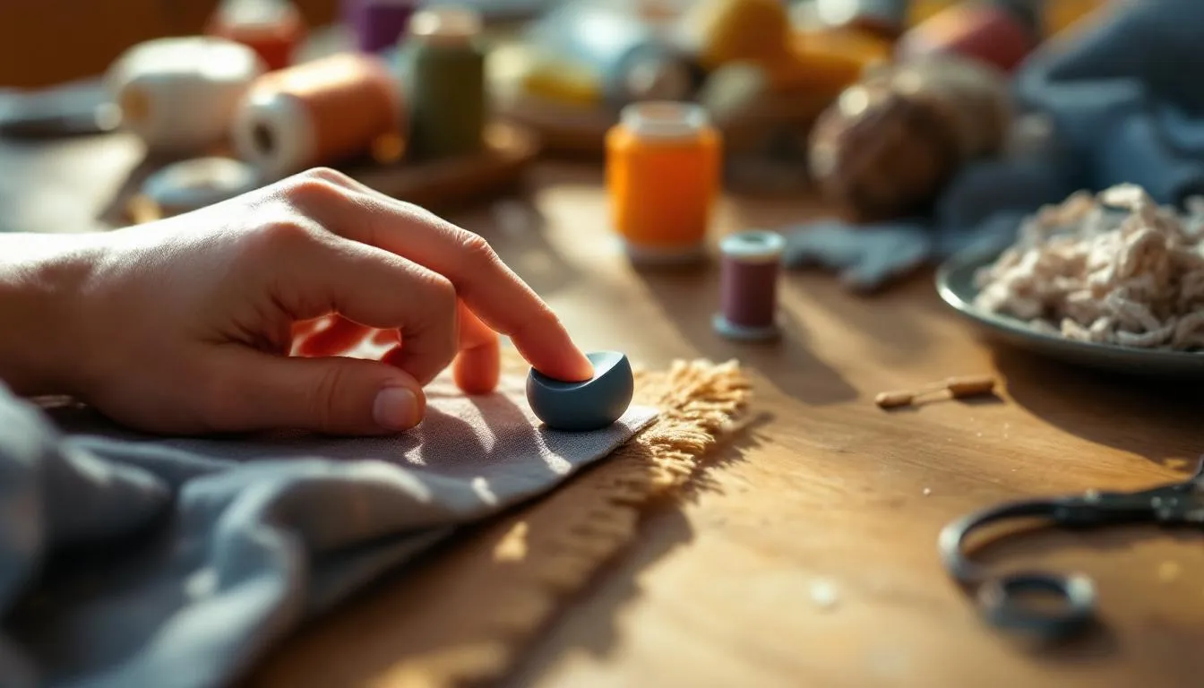 Espacio de costura con dedal ergonómico