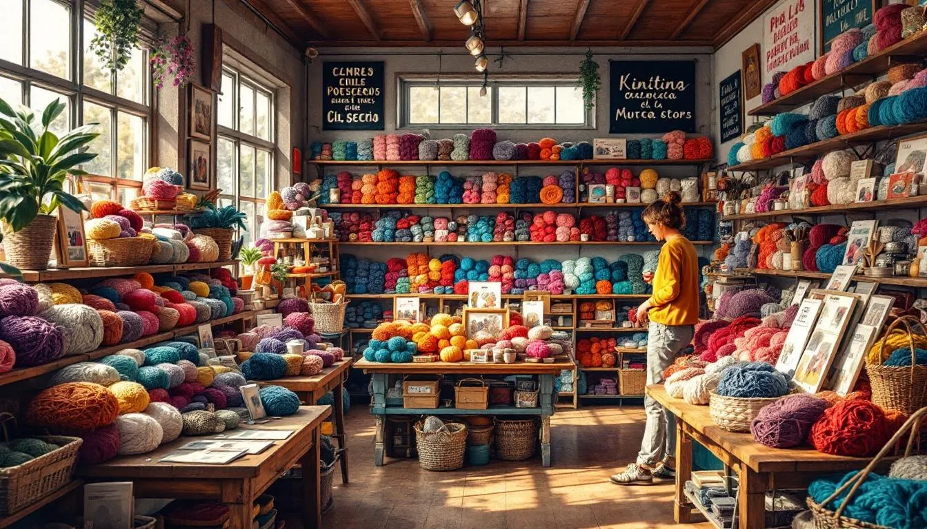 Interior acogedor de tienda de lanas en