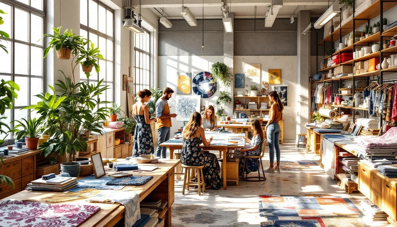 Estudio de diseño textil con telas coloridas