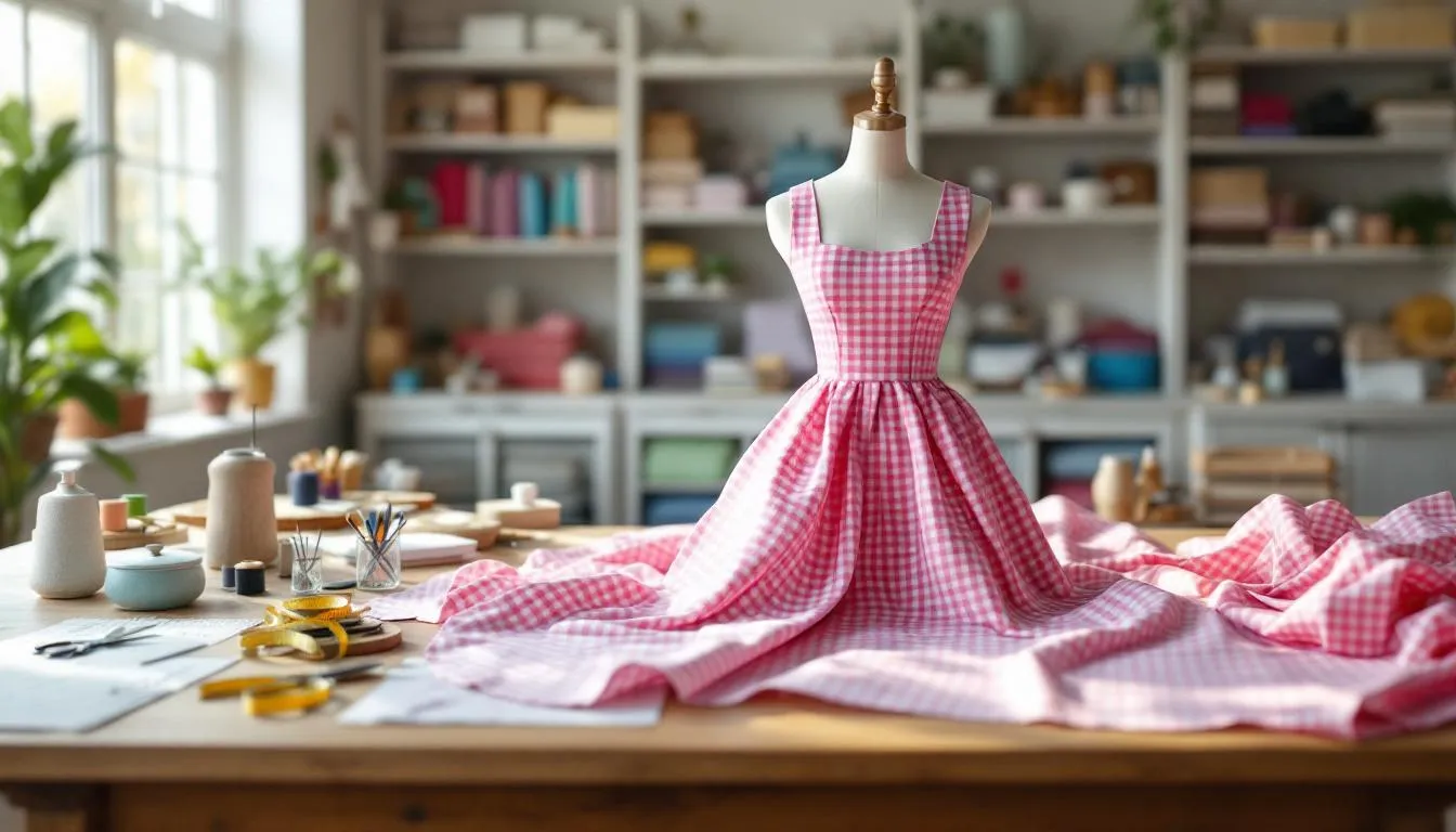 Taller de costura organizado con vestido Barbie
