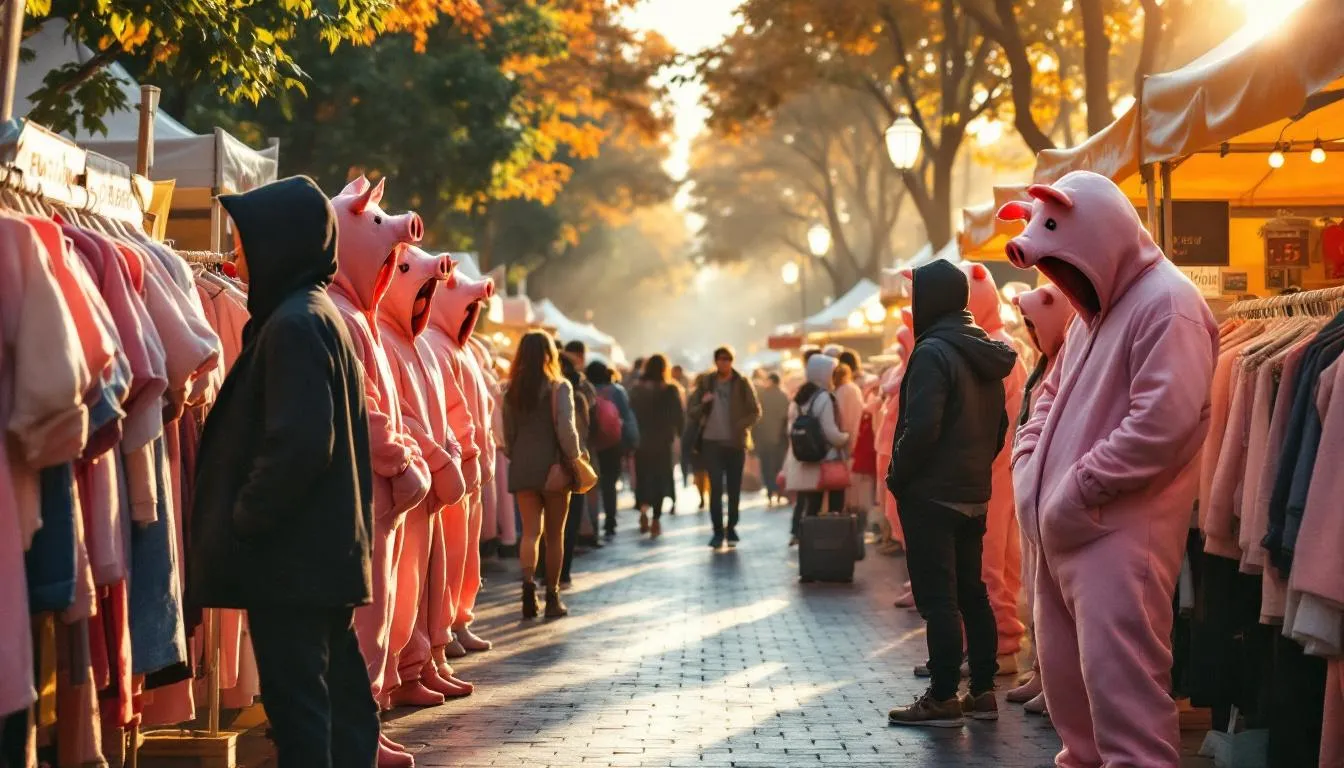 Mercado al aire libre con disfraces de