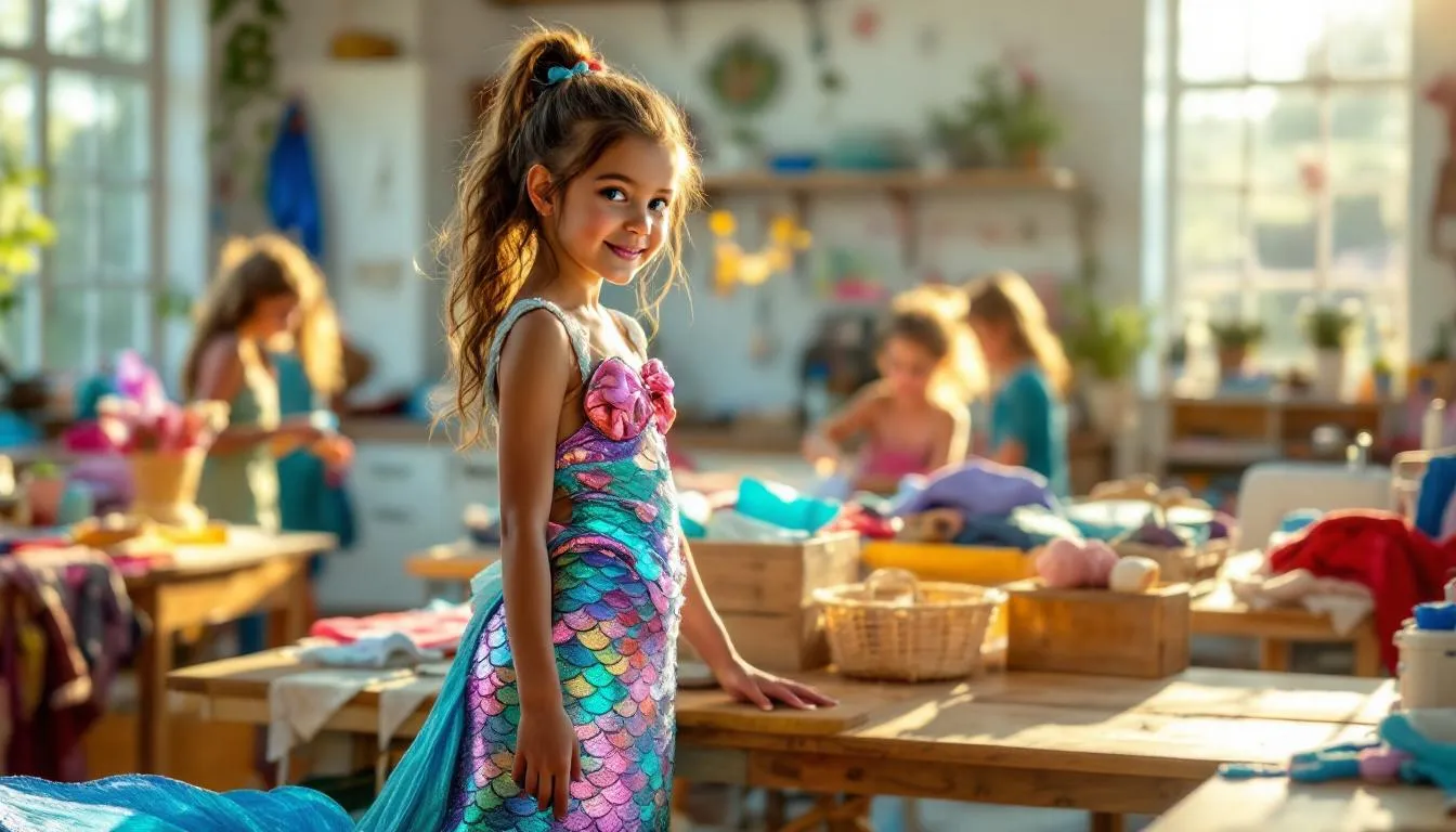 Taller infantil con niña disfraz de sirena