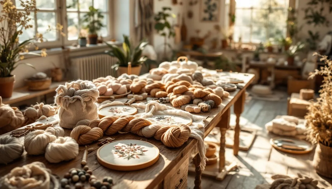 Taller artesanal luminoso con hilos naturales