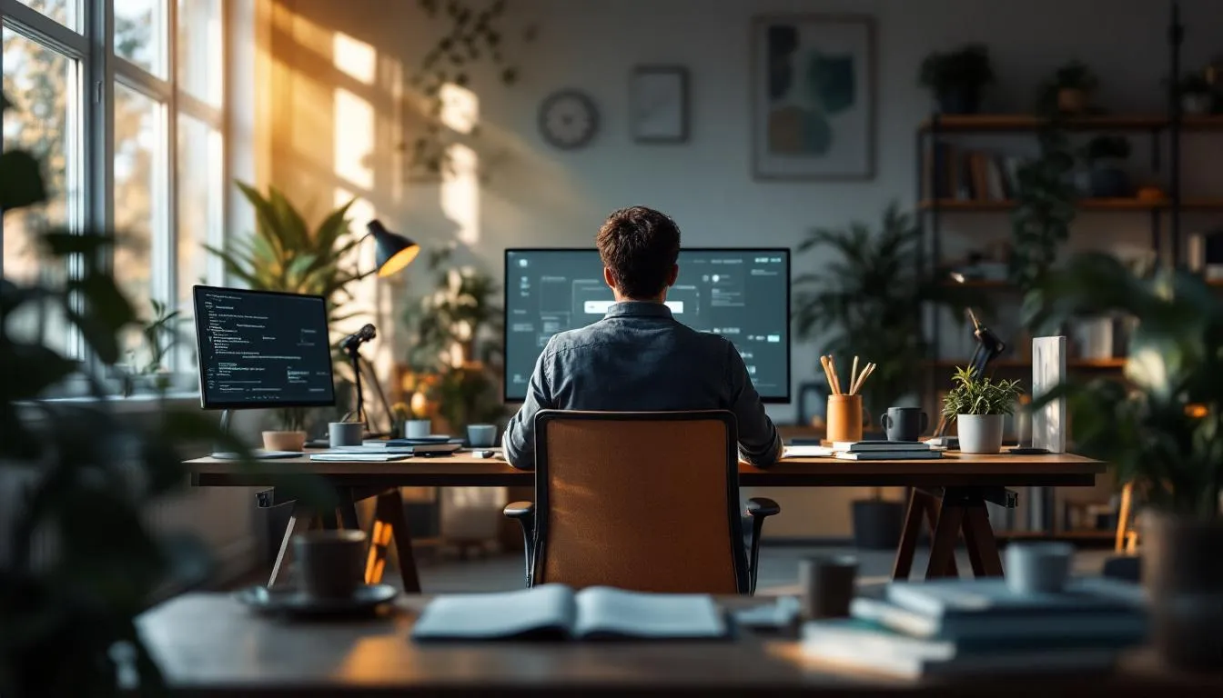 Oficina moderna con persona usando computadora