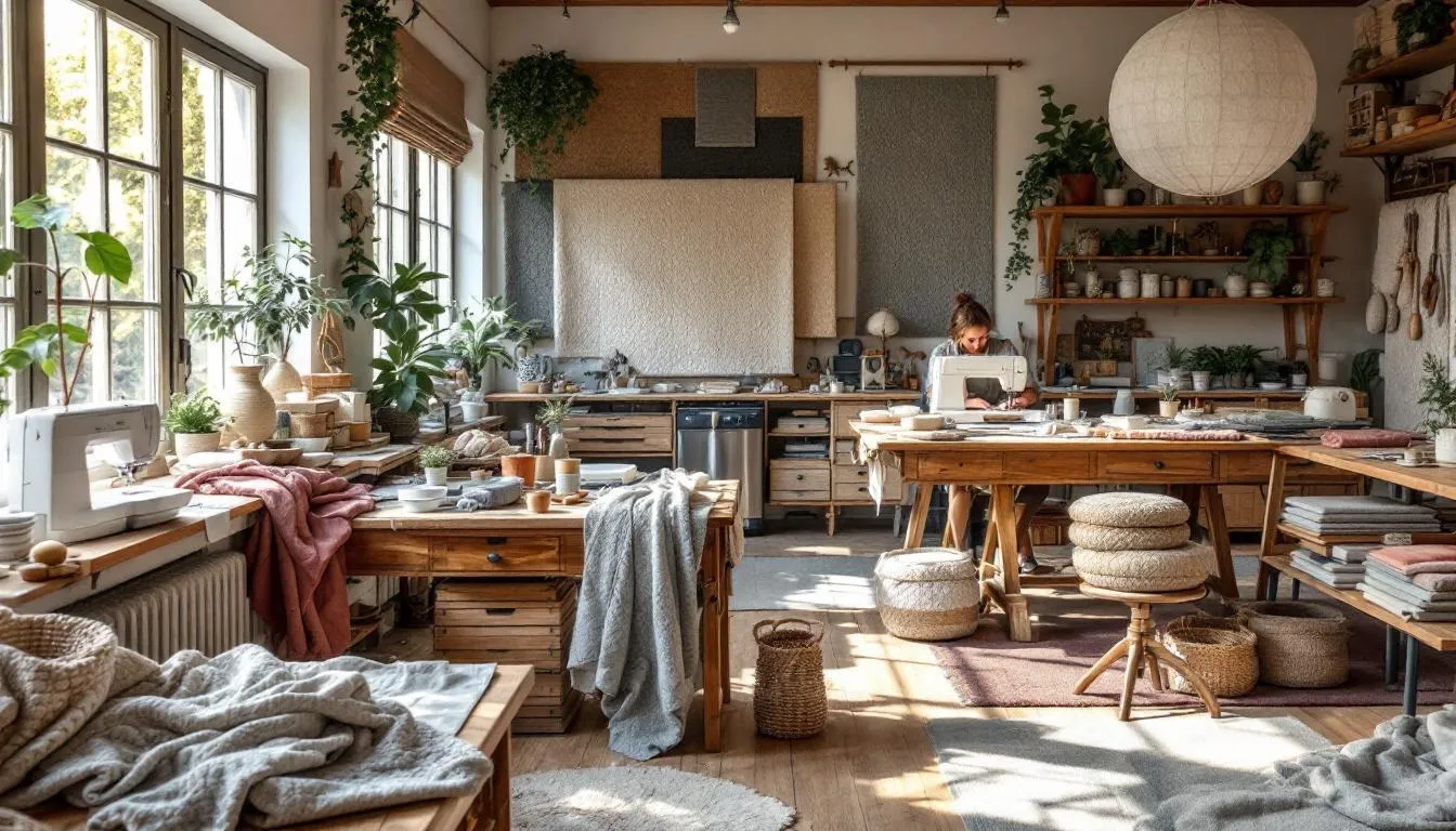 Taller hogareño con telas y costura artesanal