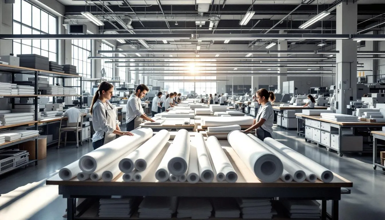 Fábrica textil moderna con trabajadores atentos