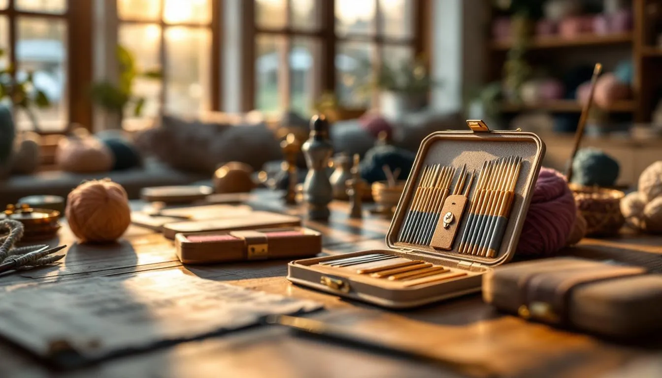 Sala de manualidades con agujas de tejer