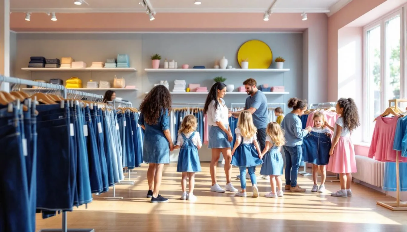 Tienda moderna de ropa infantil con faldas