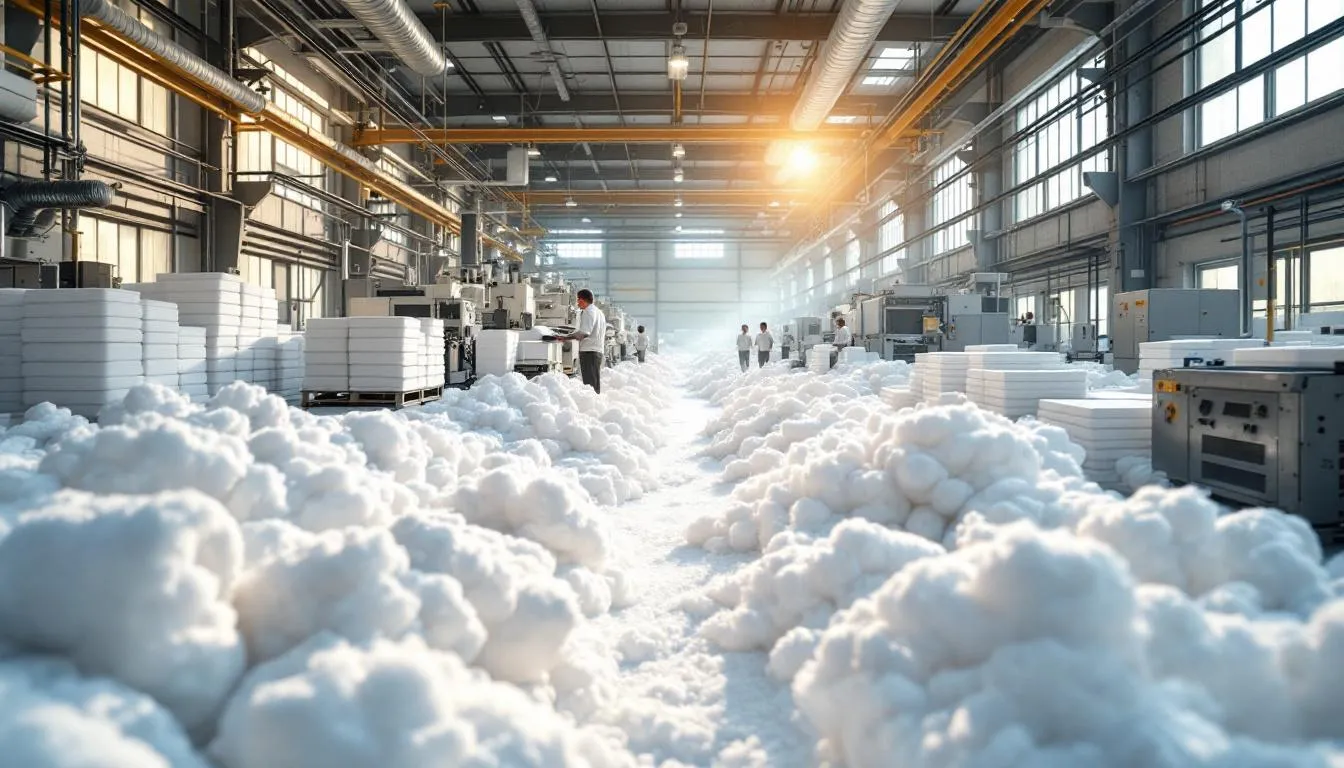 Fábrica moderna de fabricación textil con luz