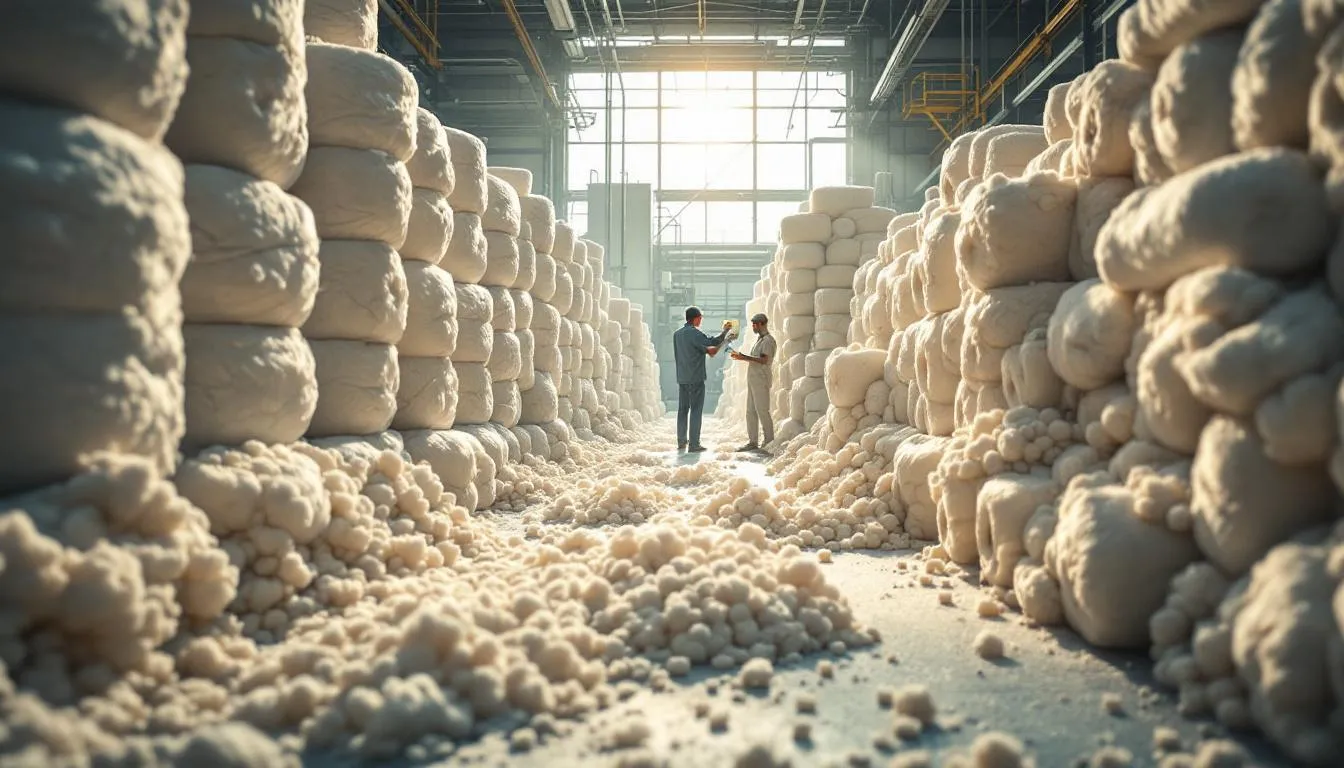 Fábrica textil con fibras de poliéster ordenadas