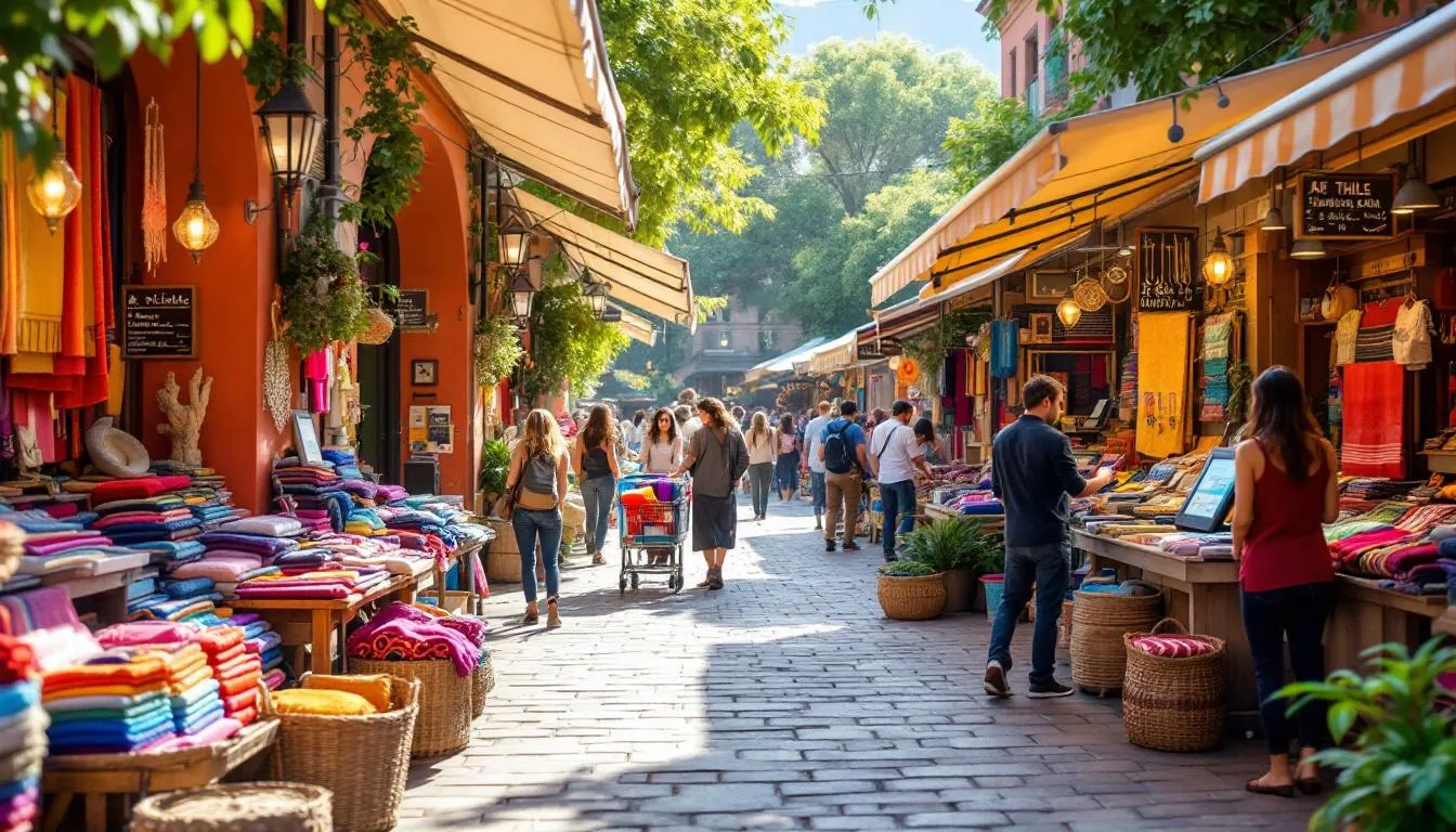 Mercado artesanal textil moderno en Chile