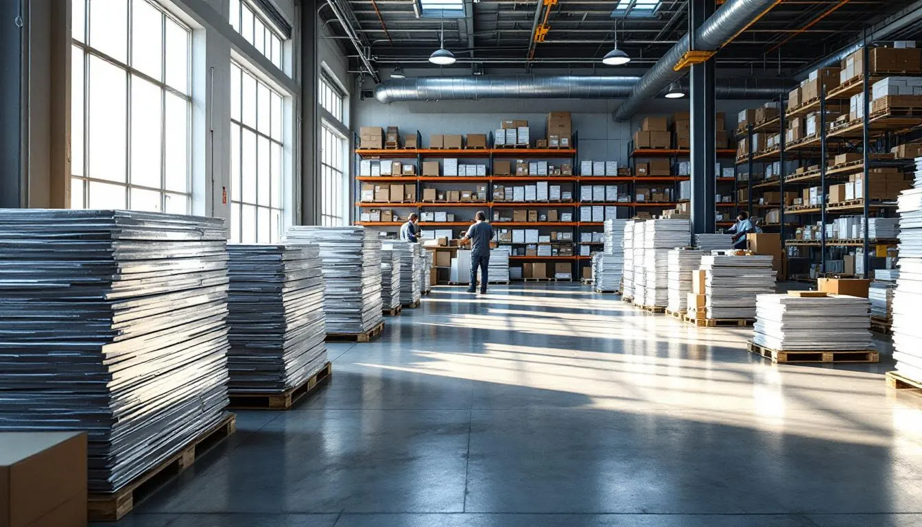 Interior moderno de almacén con papel aluminio