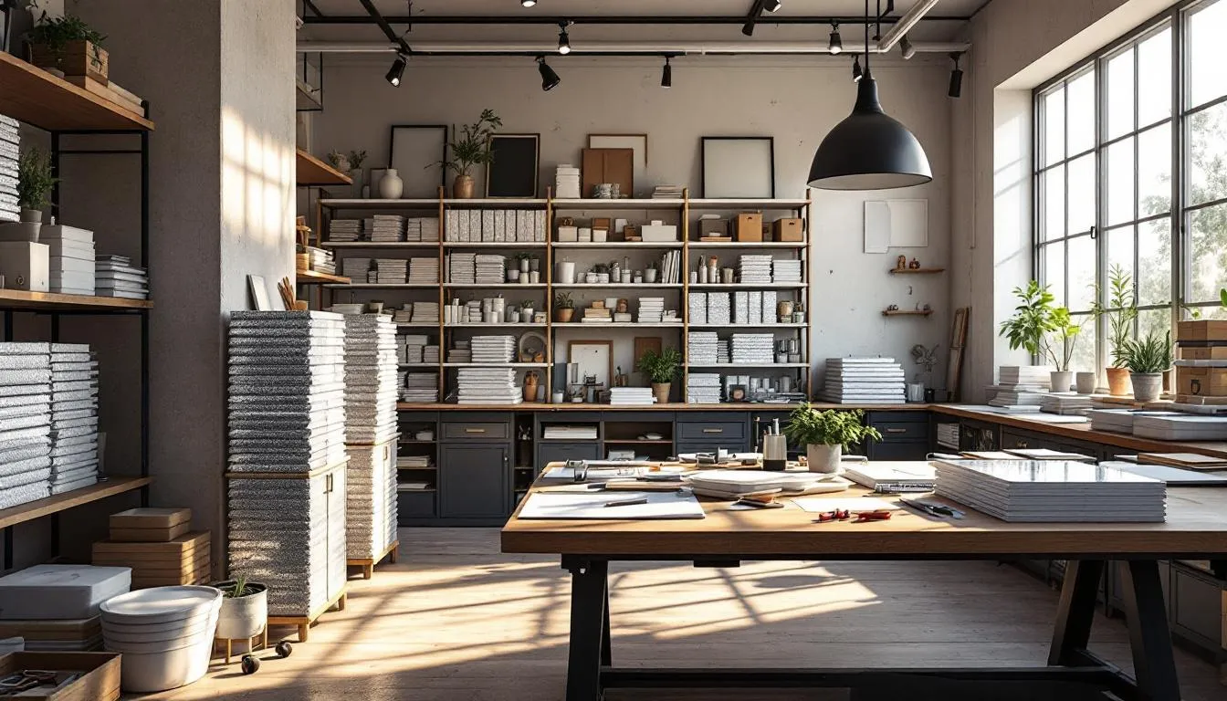 Taller moderno ordenado con papel metalizado