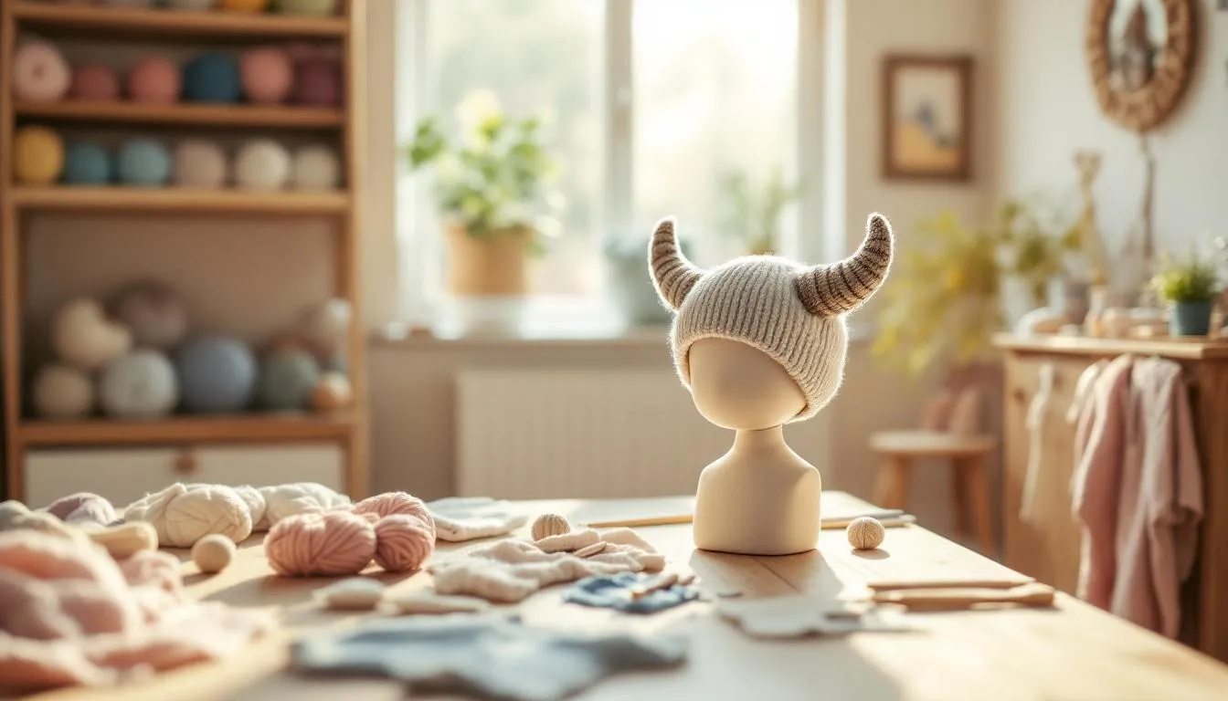 Habitación de bebé con gorro vikingo tejido