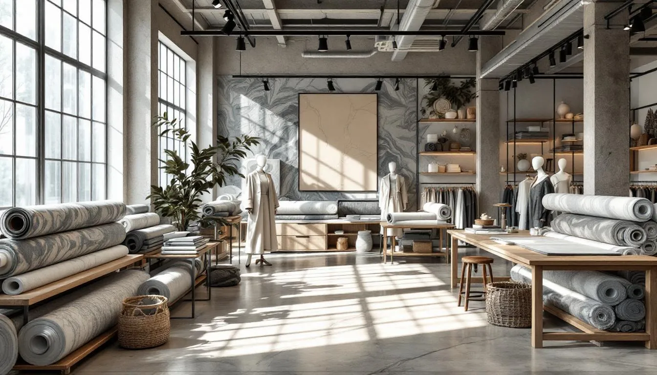 Showroom moderno de telas jaspe gris