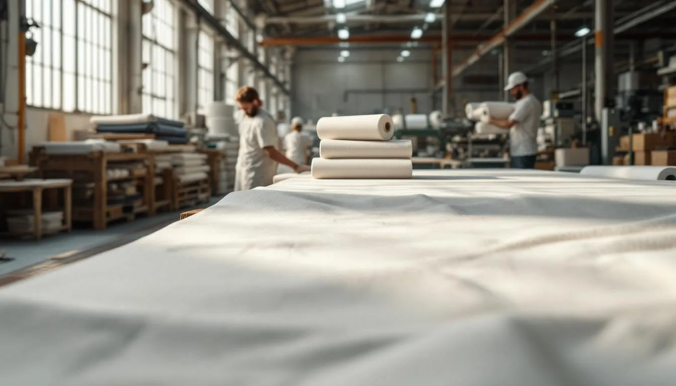 Taller textil con material de algodón apilado