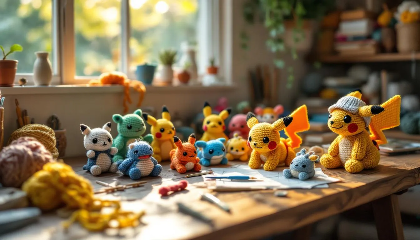 Taller acogedor con amigurumis Pokémon hechos a