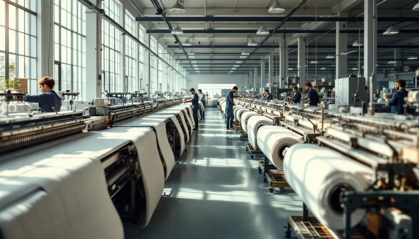 Fábrica textil moderna con máquinas de punto