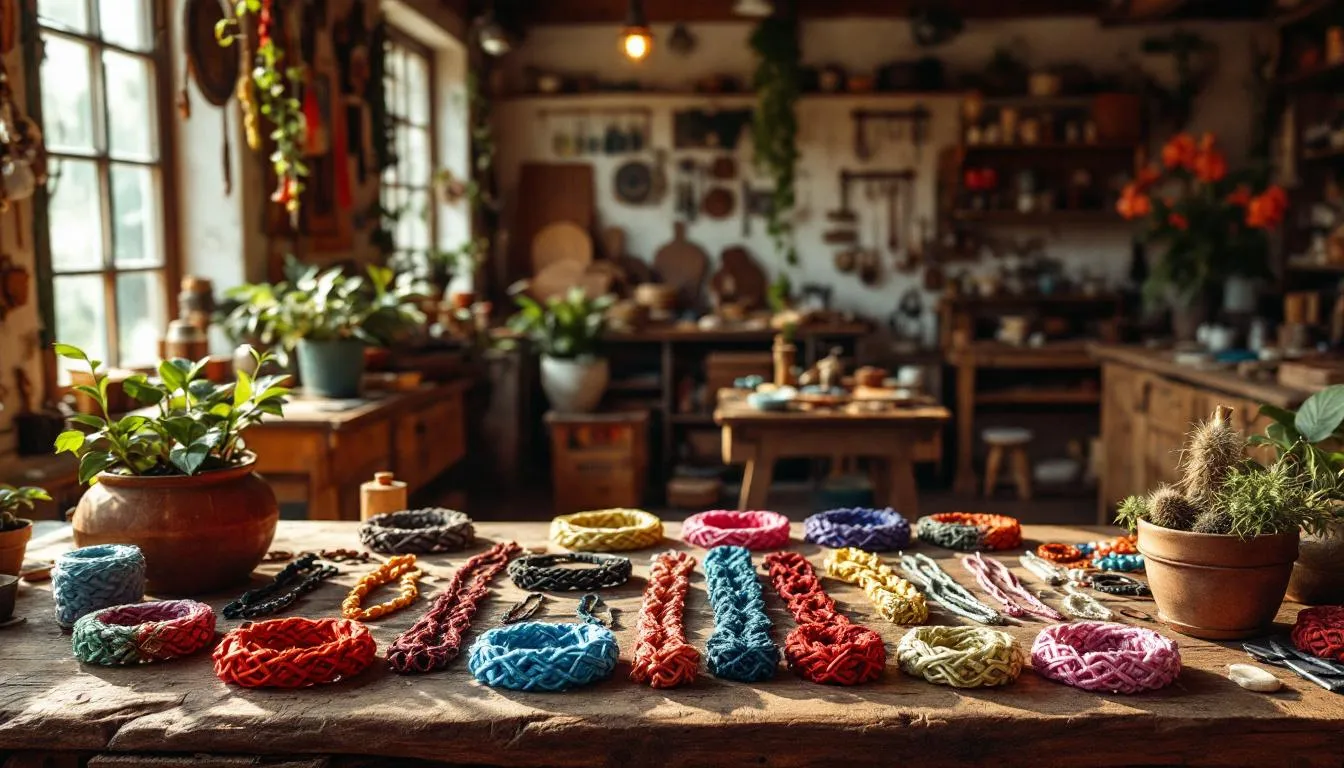 Taller artesanal con pulseras macramé coloridas