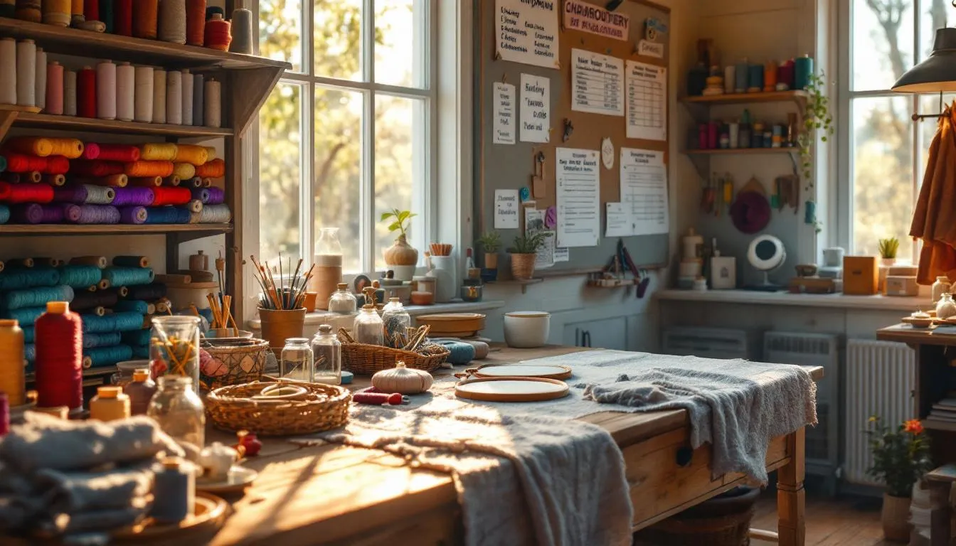 Taller de bordado luminoso y organizado