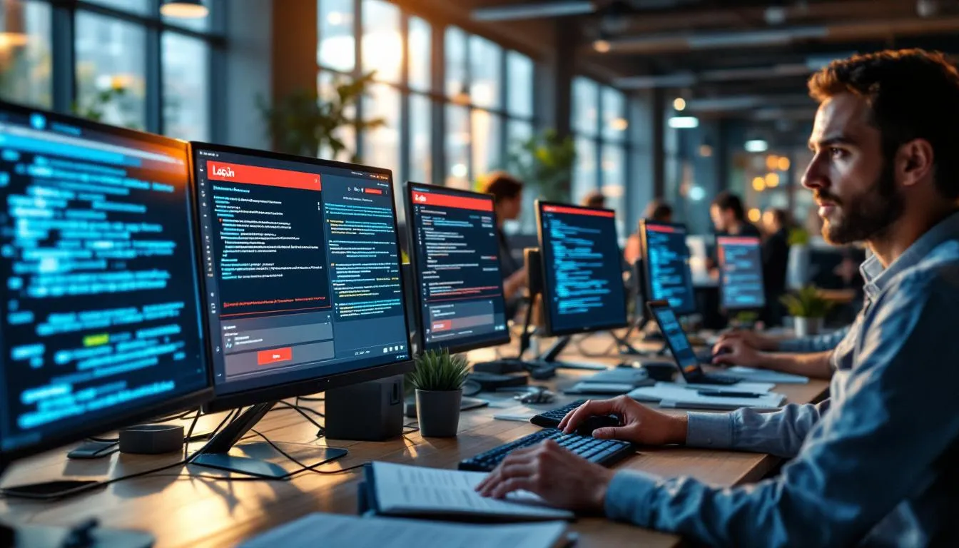 Oficina moderna con profesionales solucionando errores