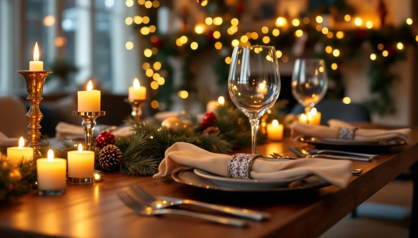 Mesa navideña elegante con decoración festiva