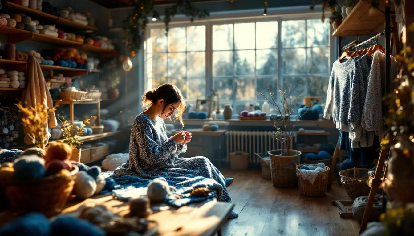 Taller de tejido acogedor con luz natural