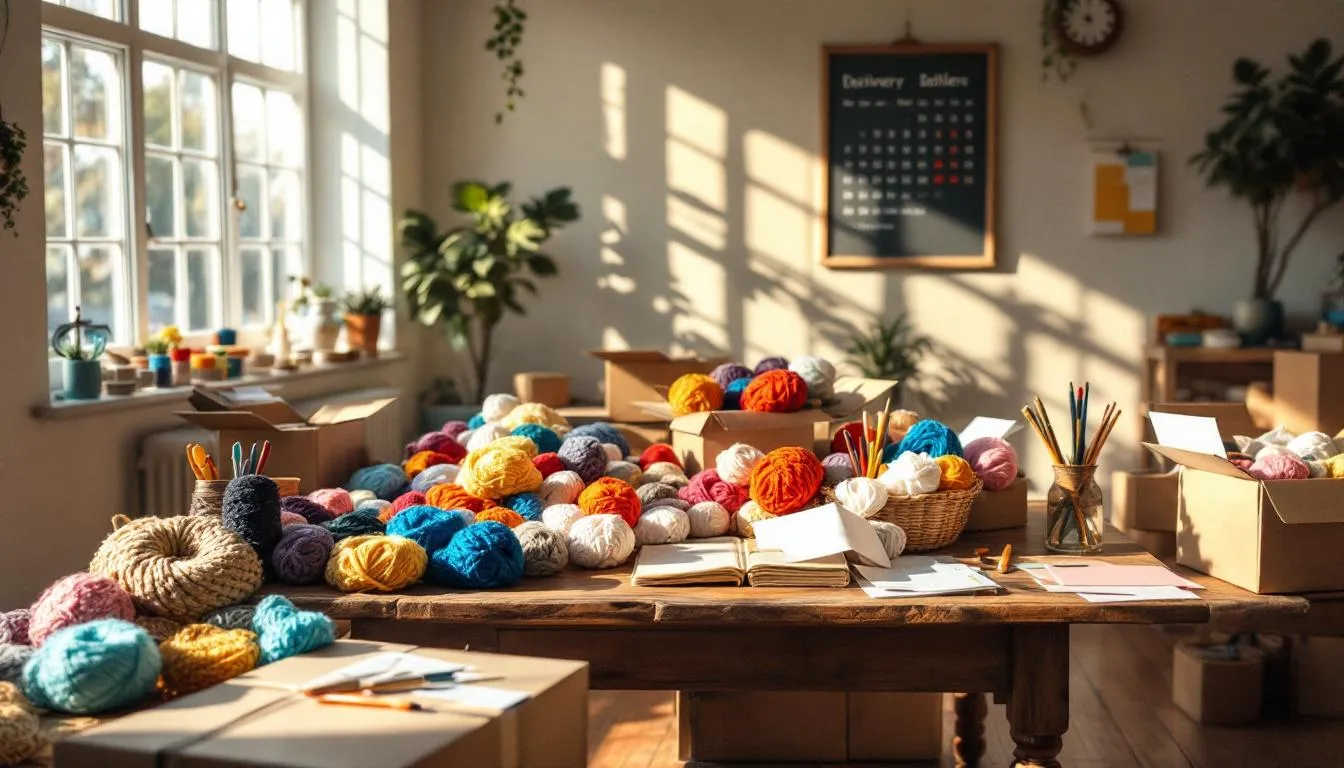 Habitación de manualidades luminosa con lanas coloridas