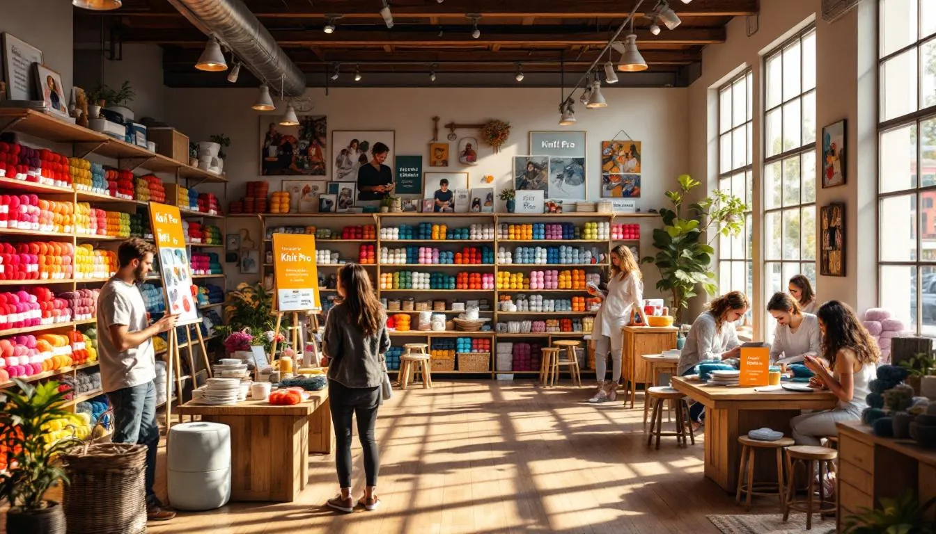 Interior acogedor de tienda de lanas coloridas
