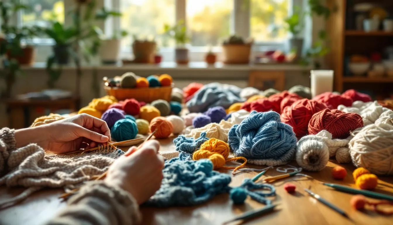 Habitación acogedora de manualidades con hilo y