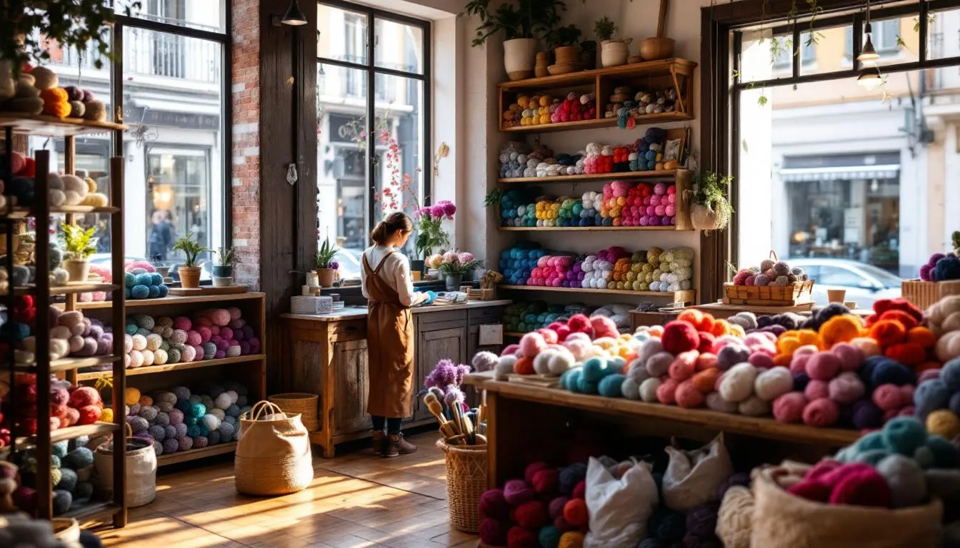 Tienda acogedora de lanas en España