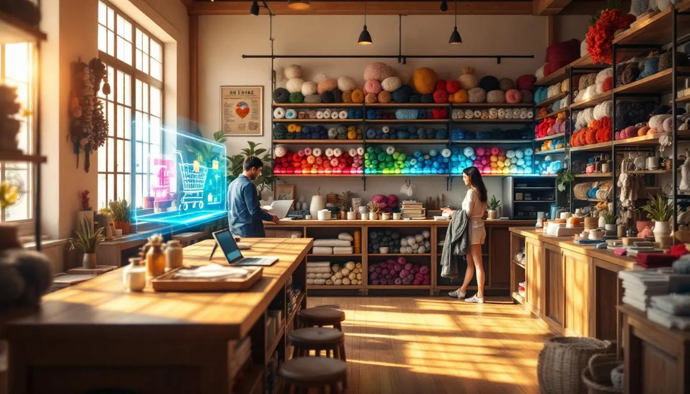 Tienda de telas chilena con holograma moderno