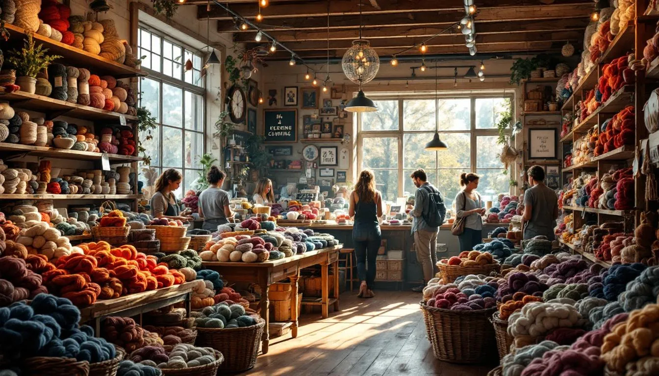 Interior acogedor de tienda de lanas