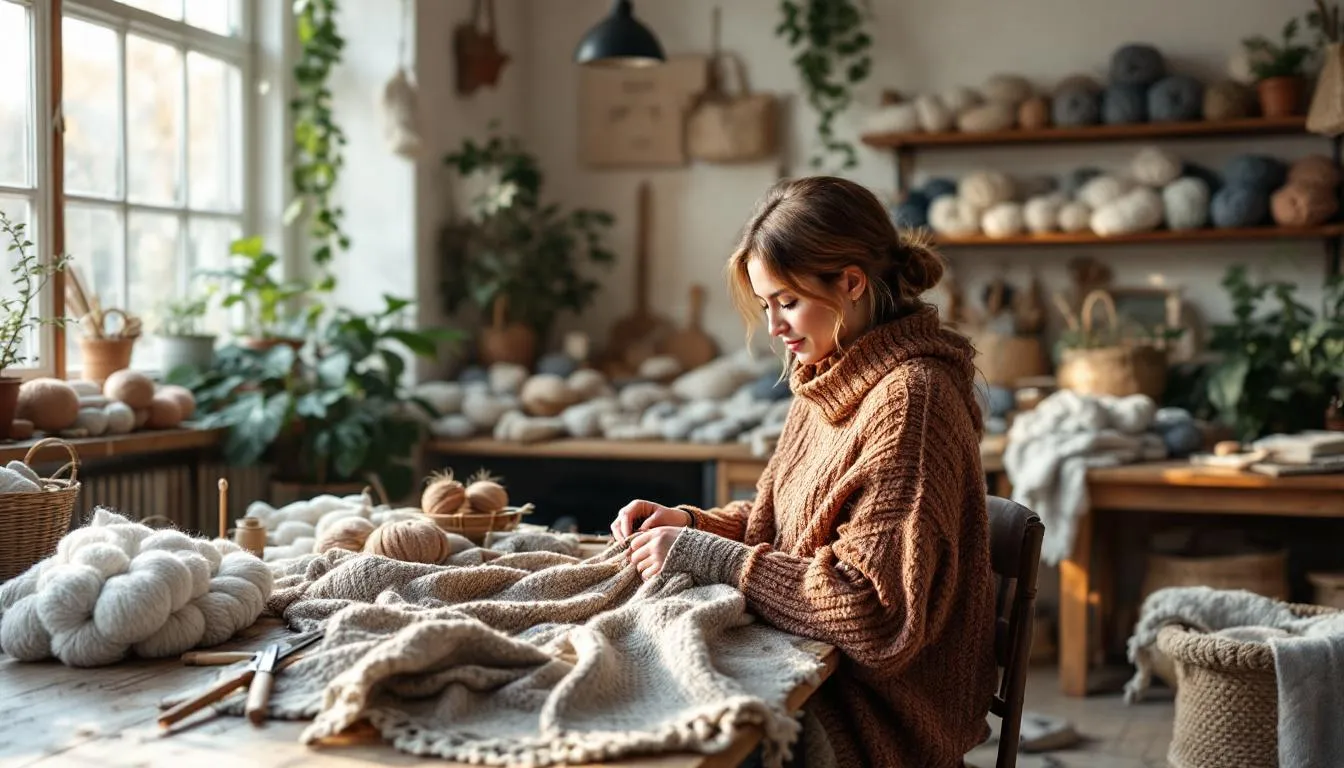 Estudio de tejido artesanal con luz natural