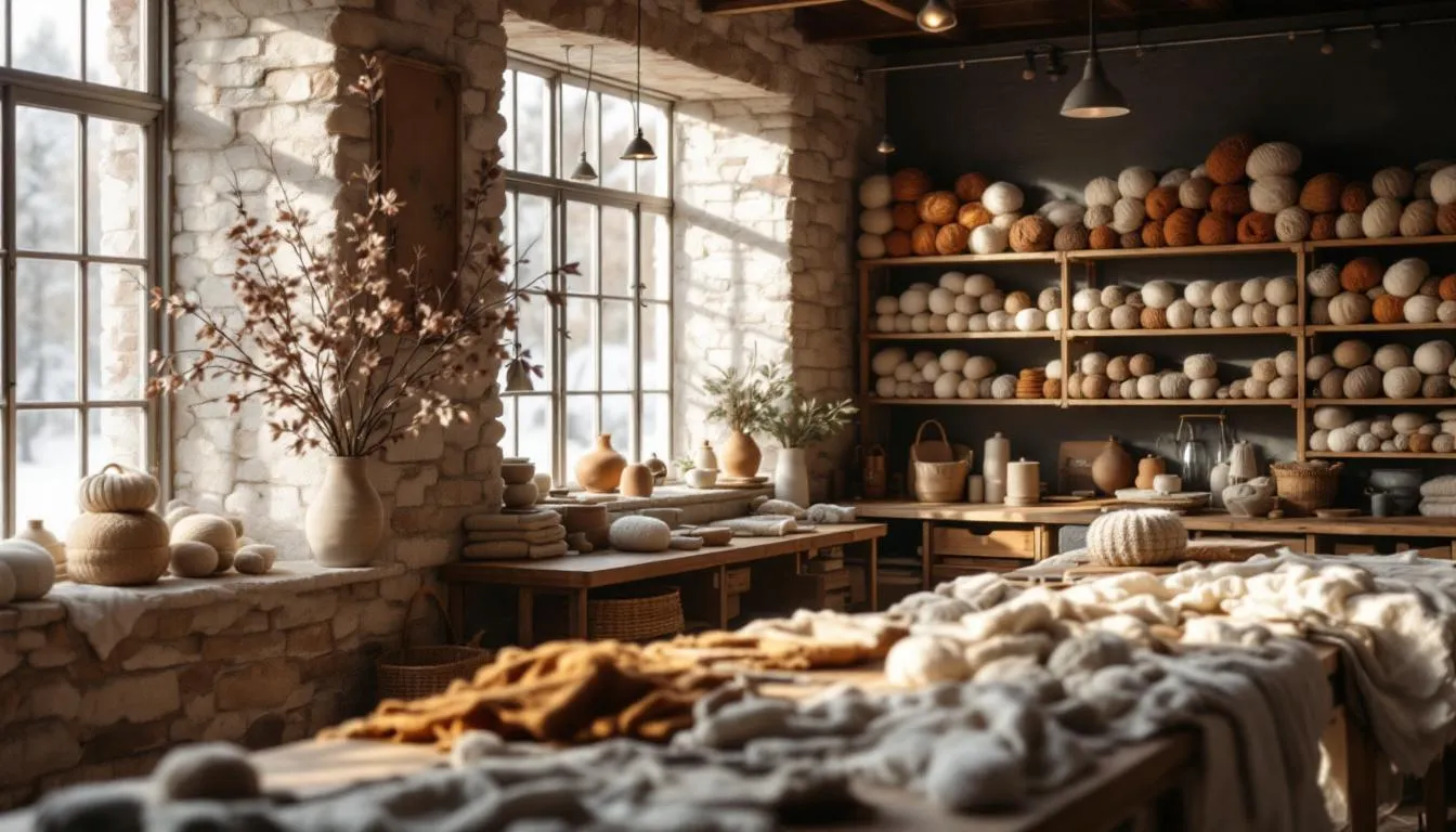 Taller acogedor de lana artesanal iluminado natural