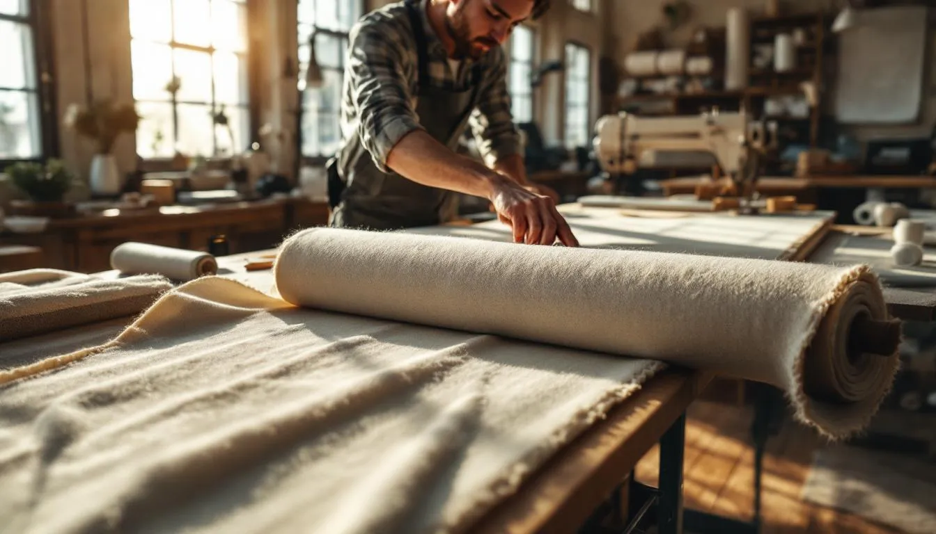Taller textil profesional con artesano trabajando