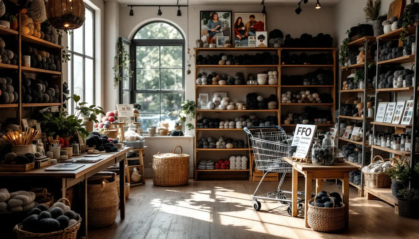 Interior acogedor de tienda de lanas negras